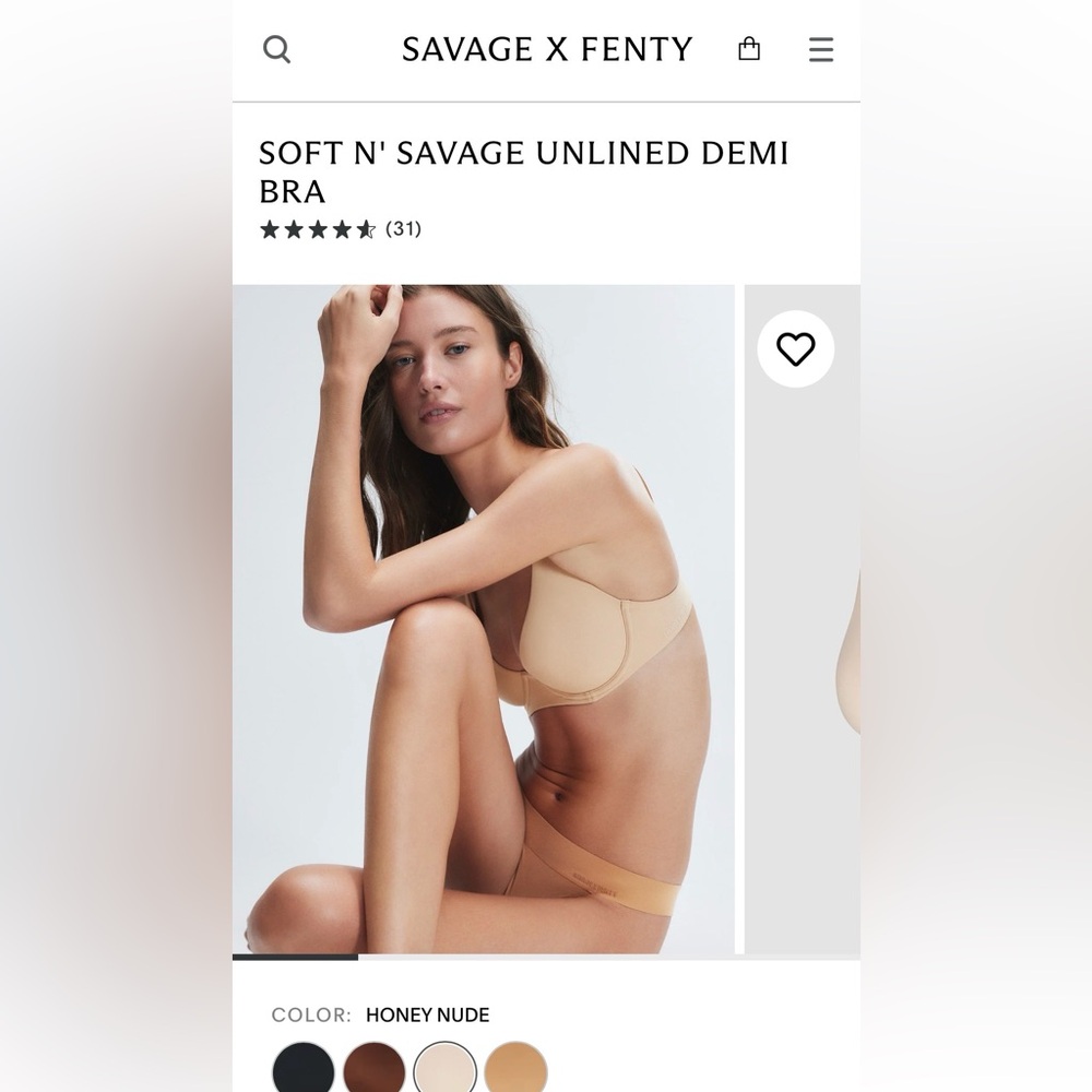 NWT Savage X Fenty Honey Nude Unlined Demi Bra 34D Honey nude